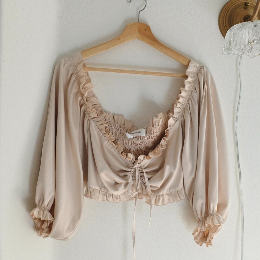 OVERTHESEA Off-Shoulder Crop Top and Maxi Skirt Beige Set - Picture 2 of 11